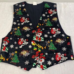 Vintage 1993 Black Looney Tunes womens Ugly Christmas vest size M-L